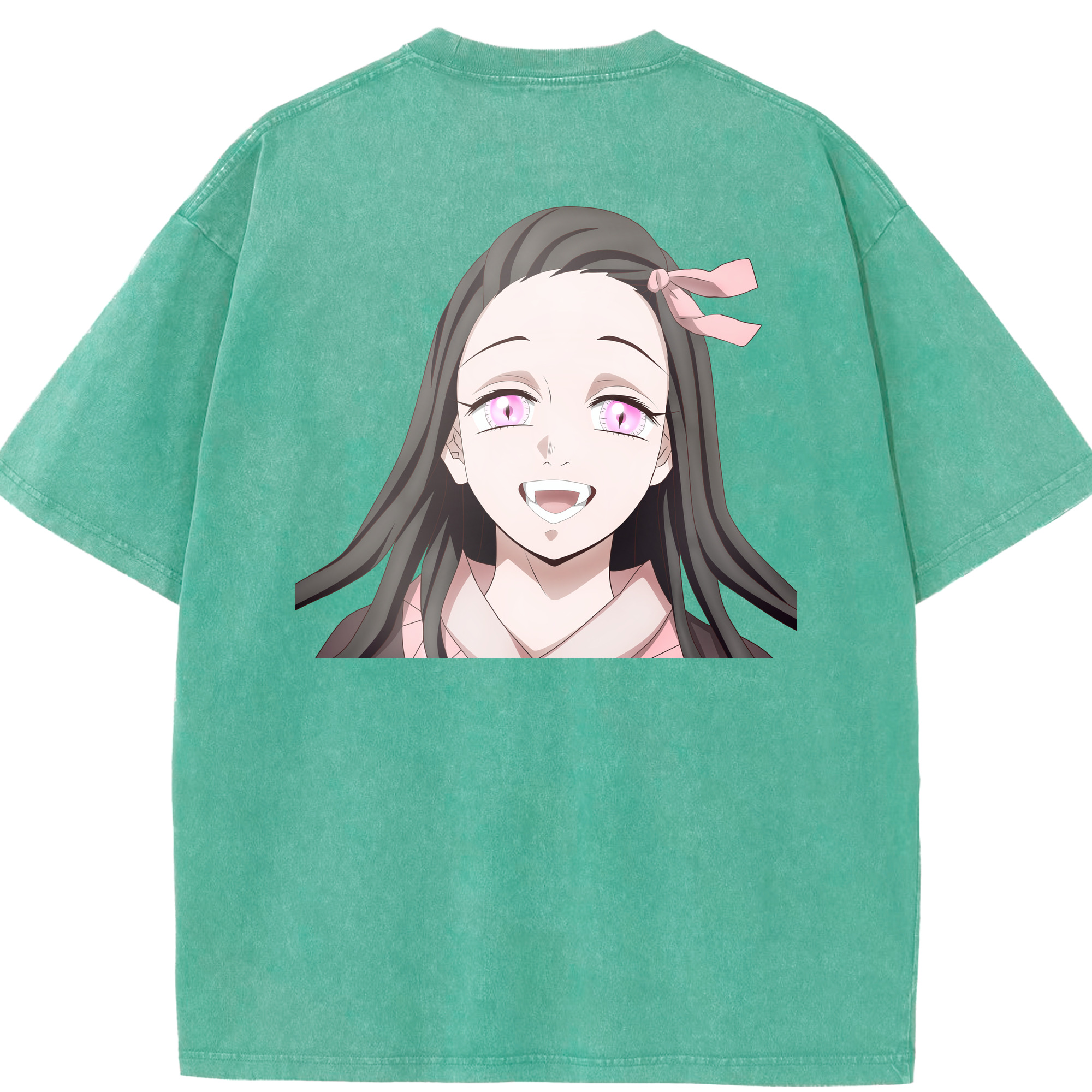 （画像用） 鬼滅の刃（きめつのやいば）竈門 禰󠄀豆子／かまど ねずこ Kamado Nezuko 綿100% ヴィンテージ風 半袖Tシャツ（背面プリント）